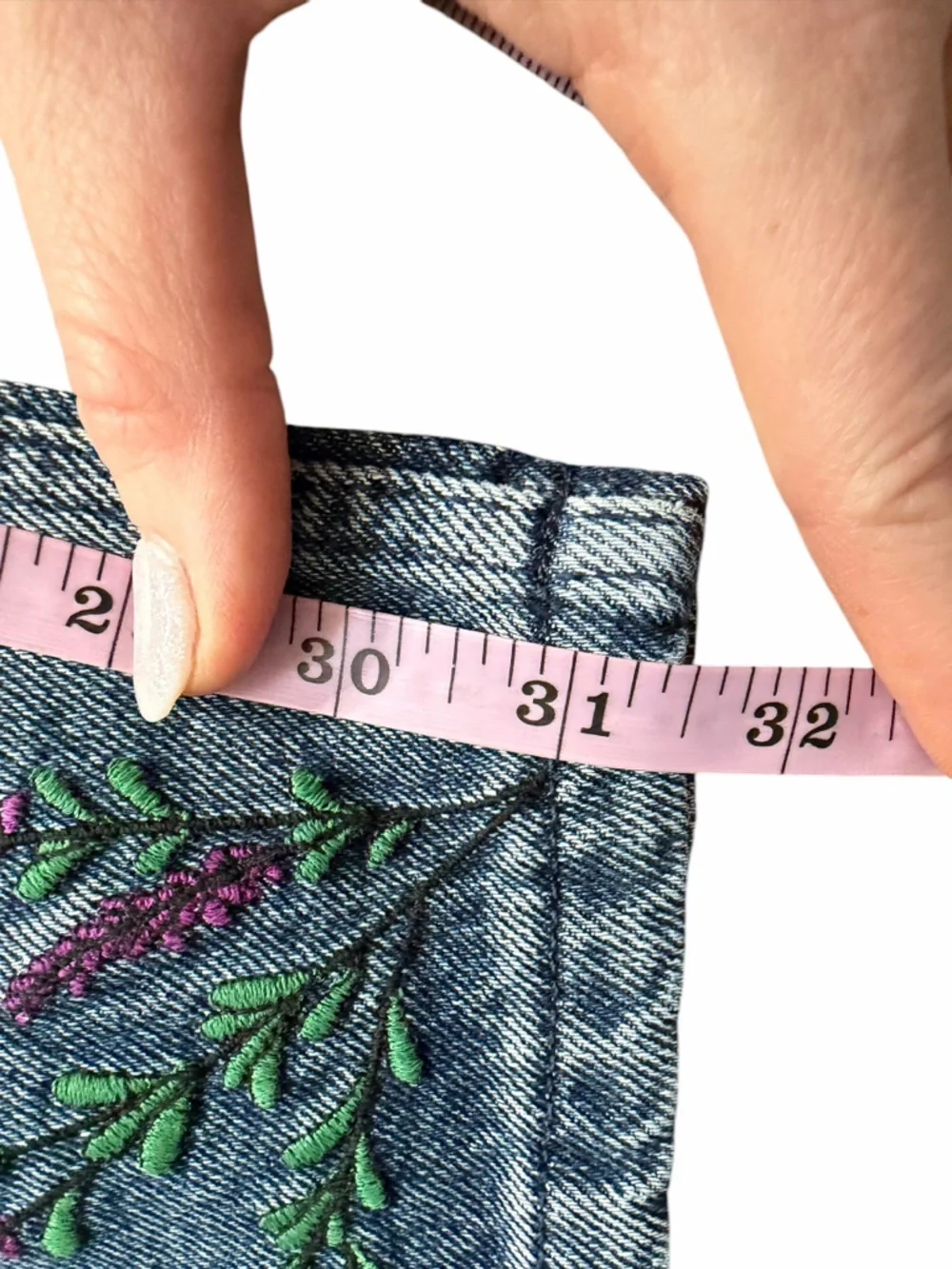 Mechali Embroidered Jeans Floral Denim‎ Straight Leg Unisex S